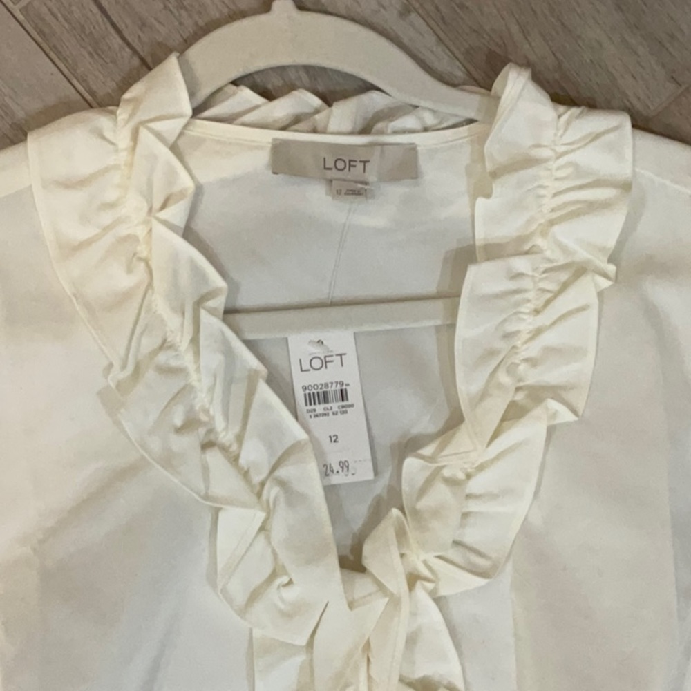LOFT Ivory Ruffle Front Blouse - Picture 3 of 5